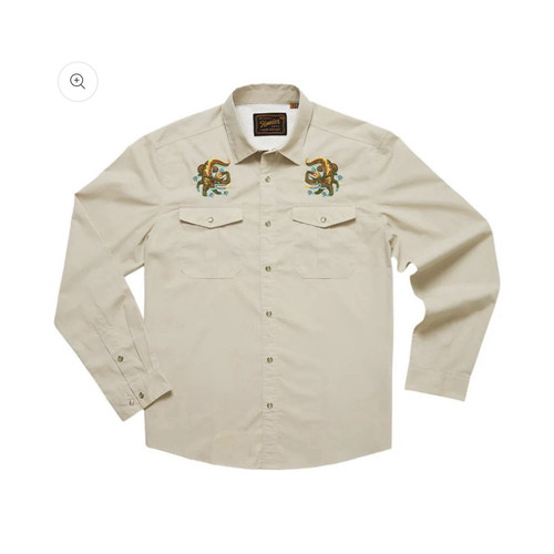 Howler Bros Gaucho Snapshirt Men's M Beige Snap Button-Up Embroidered Dragon
