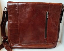 Italian Leather Messenger Bag Chestnut Brown Adjustable Crossbody Strap EUC
