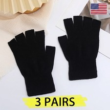 3 Pairs Men's Winter Fingerless Gloves Knitted Alpaca Wool Half Finger Mittens