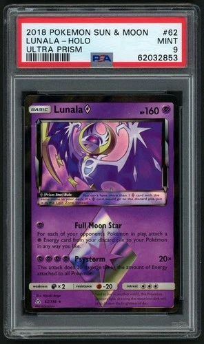 POKEMON LUNALA 2018 SUN & MOON ULTRA PRISM #62 HOLO ULTRA PRISM PSA 9