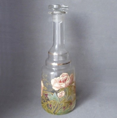ALTE FLASCHE Typ GARNIER leer aus GLAS BEMALT JUGENDSTIL um 1900