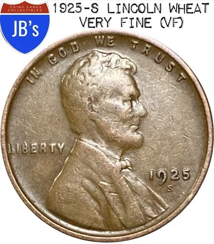 1925-S Lincoln Wheat Cent Penny 1c - VERY FINE (VF)