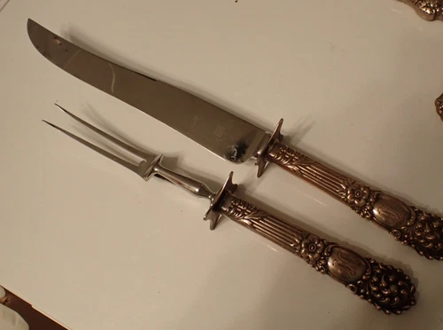 TRAJAN Sterling Handled KNIVE & FORK CARVING SET LARGE by REED & BARTON