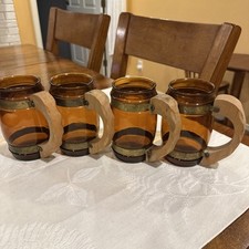 Siesta Ware Steins, Amber And Copper W/ Wooden Handles. Made In USA - Set Of 4
