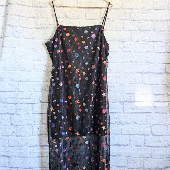 Never Fully Dressed Space Jacquard Mesh Dress 16 NEW Black Multicolor Galaxy - Image 4 of 4