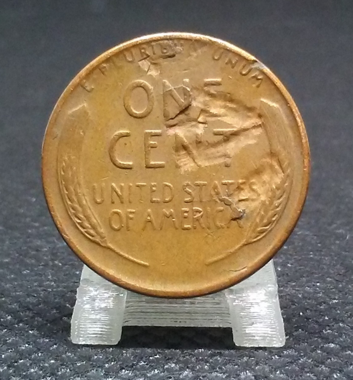 1954 D Wheat Cent Lamination/Struck Through Mint Error Copper Penny