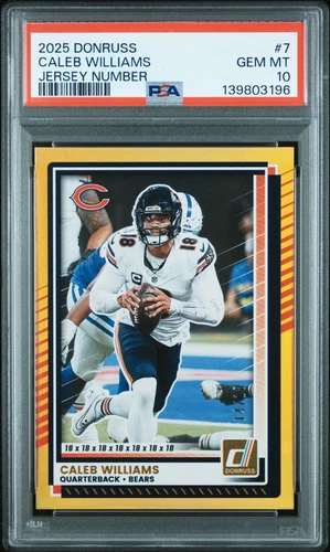 2025 Donruss #7 Caleb Williams gold /18 jersey PSA 10 Pop 2