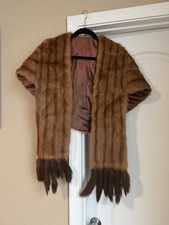 Women s Brown Striped Fur Stole Shawl/Wrap with Fringe Accents