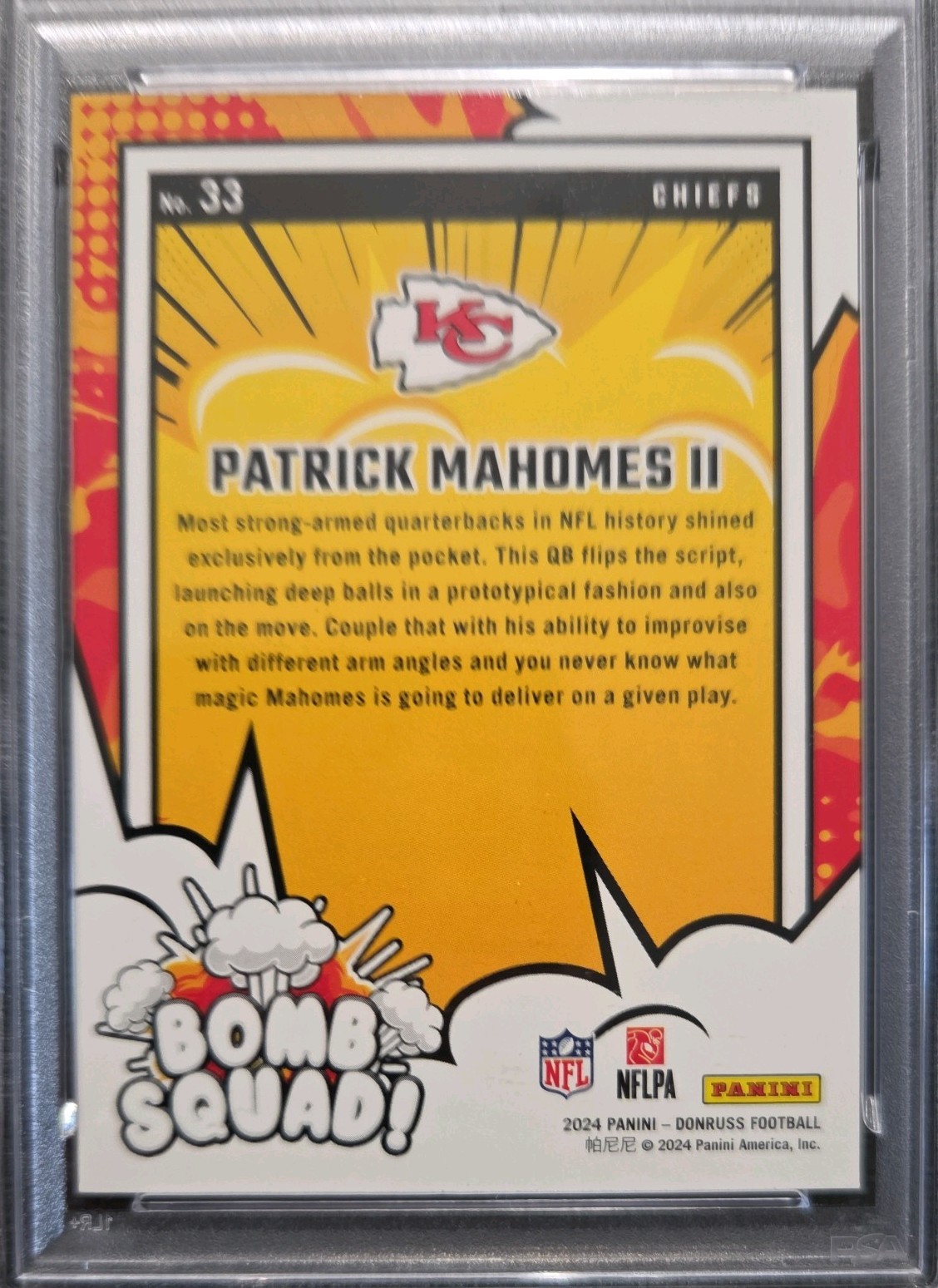 Patrick Mahomes II | 2024 Panini Donruss | Bomb Squad Yellow SSP #33 | PSA 10  view 4