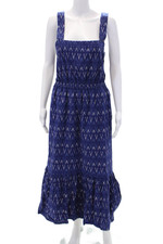 J Crew Womens Cotton Blue Printed Square Neck Sleeveless Maxi Dress Size 6