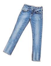 Miss Me Sunny Womens Size 26 Blue Denim Jeans Thick Whip Stitch Skinny Straight