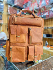 Handmade Vintage 100 Pure Buffalo Leather Backpack Rucksack Travel College Bag