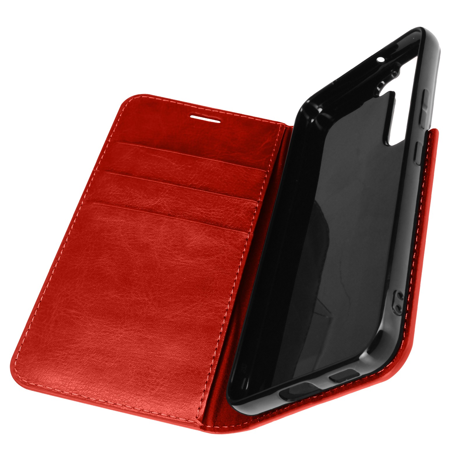 Coque Galaxy S22 en cuir rouge portefeuille anti-choc pour protéger l'écran