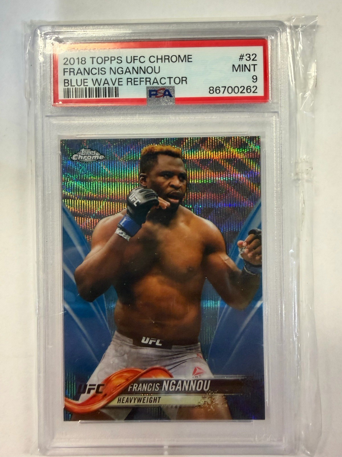 2018 Topps UFC Chrome Francis Ngannou #32 Blue Wave Refractor /75 PSA 9