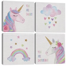 Unicorn Nursery Decor Canvas Wall Art Girls Room Decor Inspirational Rainbow ...