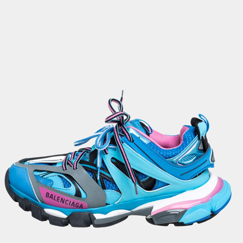 BALENCIAGA スニーカー ドライブ　38 Balenciaga Blue Faux Leather And Mesh Track Sneakers Size 38 | eBay