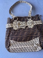 Borsa da trasporto donna Fendi Zucca Canvas marrone/beige con manici in pelle Italy