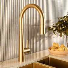 Brushed Brass Single Lever Pull Out Monobloc Kitchen Mixer Tap - Enza OLNSLBBRPO