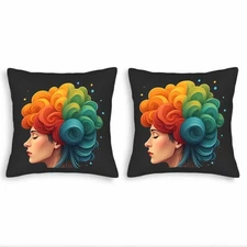 Vibrant Artistic Throw Pillow Covers 18x18in Set of 2 - Colorful Hair Design 