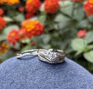Round Cut Diamond Bypass Halo Engagement Ring w/ Enhancer Bands 14K White Gold