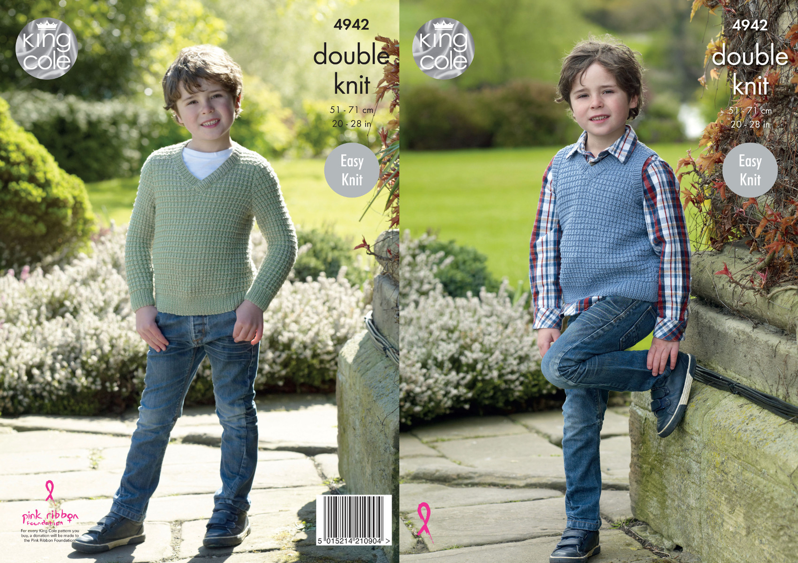 Easy Knit Double Knitting Pattern King Cole Boys V Neck Jumper & Slipover 4942