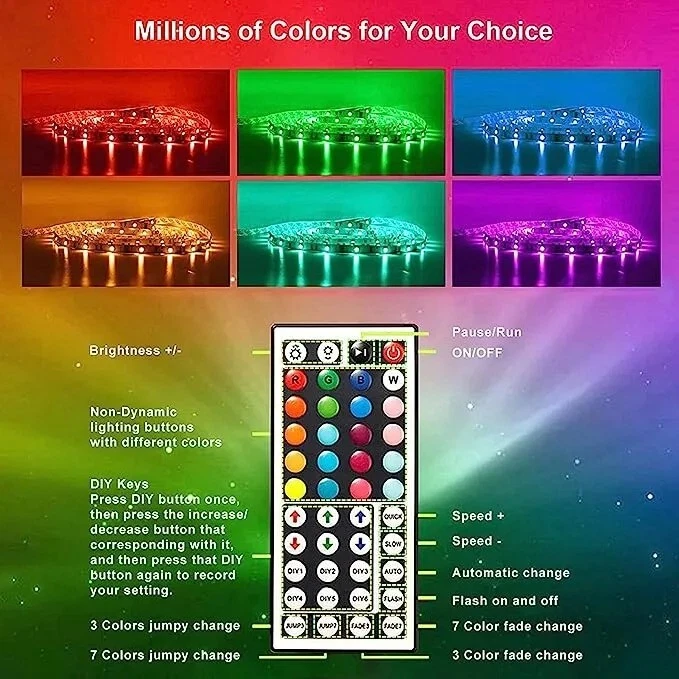 Juego de 25 - 16 pies Tira de Luces LED Cambiantes de Color con Control Remoto de 44 Teclas Foto 2 de 4