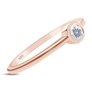 Authentic 1/10 Ct Bezel-Set Solitaire Moissanite Engagement Ring 14K Gold Plated Silver