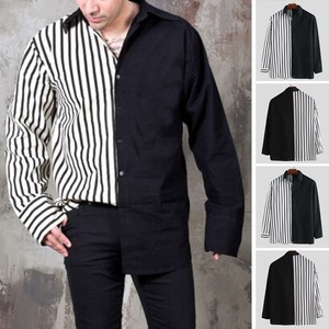 Mens Long Sleeve Striped Patchwork Shirts Casual Streetwear Blouse Party Top Tee