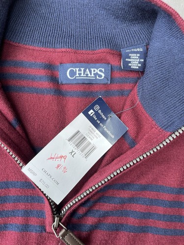 Suéter tejido de algodón a rayas azul rojo Chaps Ralph Lauren precio de venta sugerido por el fabricante 70,00 USD para hombre XL - Imagen 7 de 7