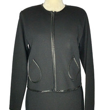 Vintage 80s Doncaster Knit Pencil Skirt Suit Womens M Black Boiled Wool