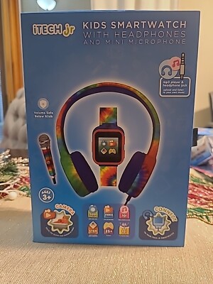 iTECH Jr Kids Smartwatch With Headphones Tie Dye Print Camera 25+ Games Age 3+