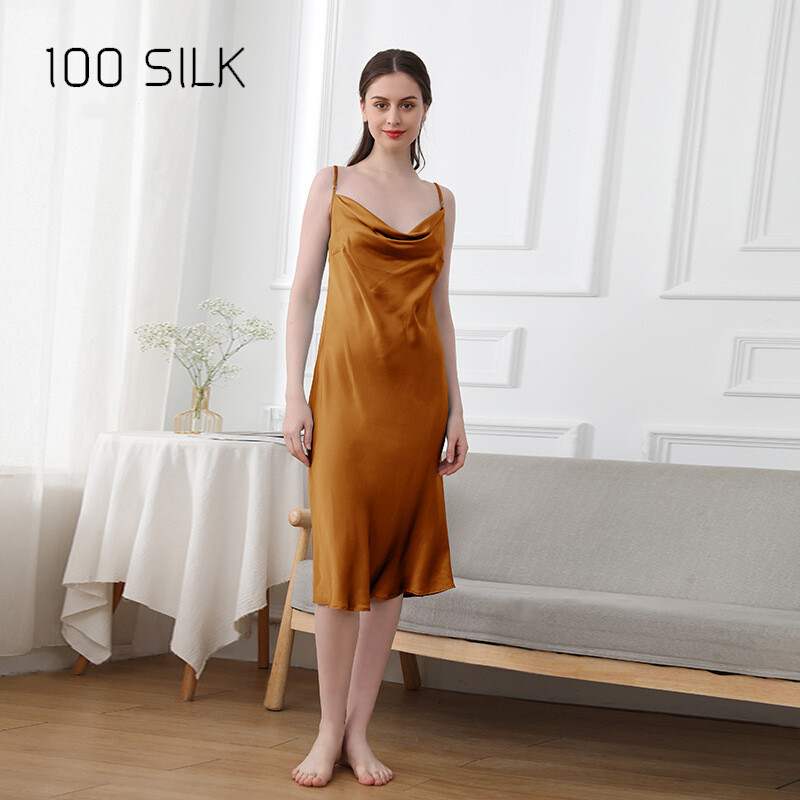 19 Momme Pure Silk Slip Dress Sleepwear Charmeuse For Women Mulberry