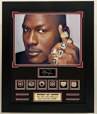 #ad #ad Micheal Jordan 6 Time NBA Champion Rings Frame $399.00