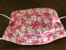 Pink  White Flowers Face Mask. 100 Quilters Cotton. Kids, Teen  Adult Sizes.