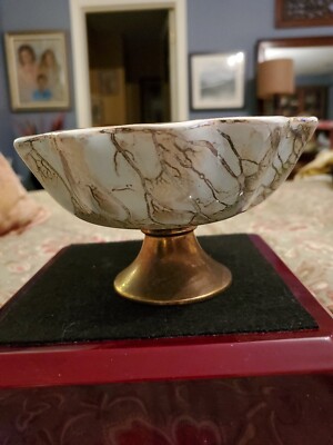 Vintage Delftware W.B. Leersum Turquoise & Gold w/Brass Dish MCM Porcelain EUC 