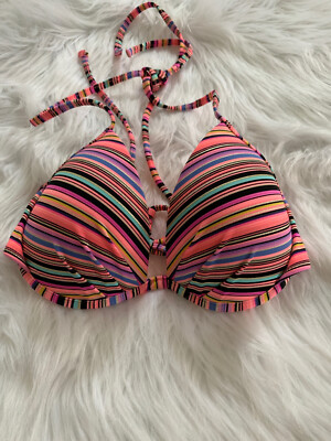 Haut De Bikini Victoria's Secret Pink - Imprimé Léopard - Soutien-gorge Armé Rembourré Taille 32C
