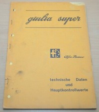 Alfa Romeo Giulia Super Vergaser Reifen Ventil Daten Werkstatthandbuch 11/1971