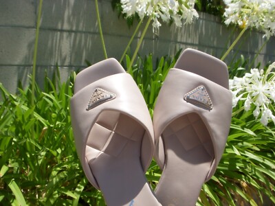 Prada Leather Block-Heel Mule Sandals EU37 US6.5-7, Insole 9.5