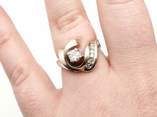 Vintage Mid Century Swirl Motif 14k White Gold Diamond Engagement Ring 5.9 gram