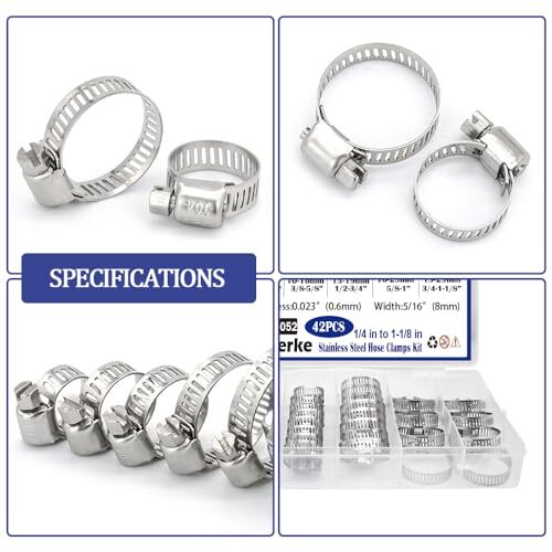 42 Pcs Stainless Steel Hose Clamp Set Worm Gear Hose Clamps Kit for Pipe Tube - Picture 4 of 6