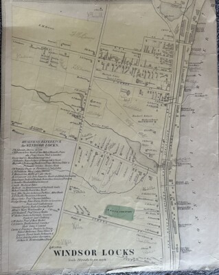 Windsor Locks CT 1869  Original  Colored  Map with Homeowners Names Shown