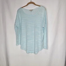 Olive And Oak Womens 3/4 Sleeve Textured Shirt Sheer Size Small -Aqua/White
