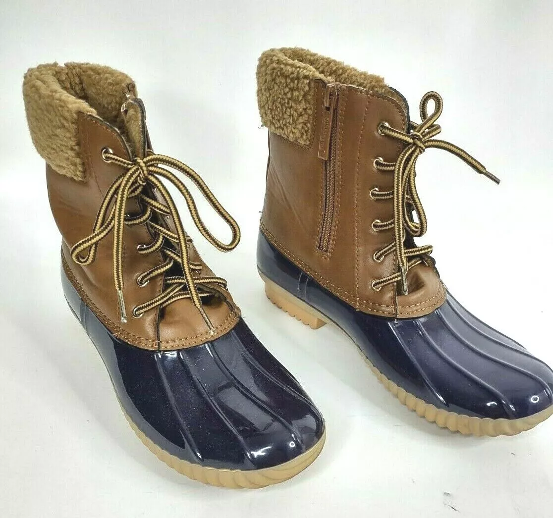 Nature Breeze Rain Boots Sherpa Lining Women s Size 7 Brown Navy