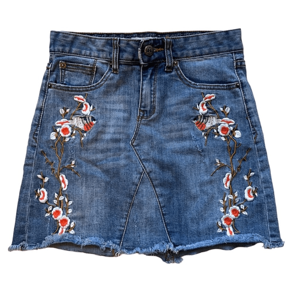 スカート Blue Flower Denim Skirt スカート Blue Flower Denim Skirt ZYTECO Women's Short A-Line