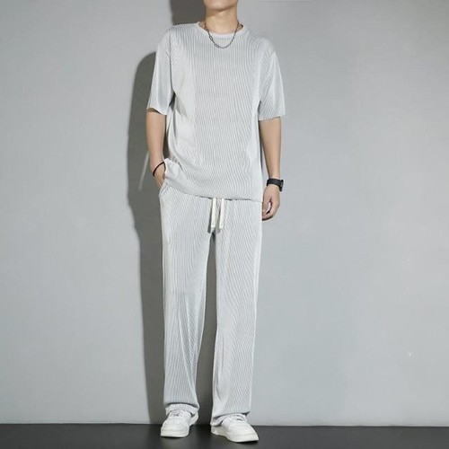 Traje informal para hombre de verano manga corta + pantalón suelto conjunto de dos piezas - Imagen 10 de 10