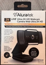 Aluratek 2K HD Webcam with Dual Stereo Noise Cancelling Mics, Auto Focus New