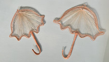Vintage Peach Color String Raffia Woven Umbrellas Wall Art Set 12"&14"
