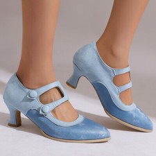 2025 Spring Women's Retro Suede Pointed Toe Mary Jane Shoes Double Buckle Shoes