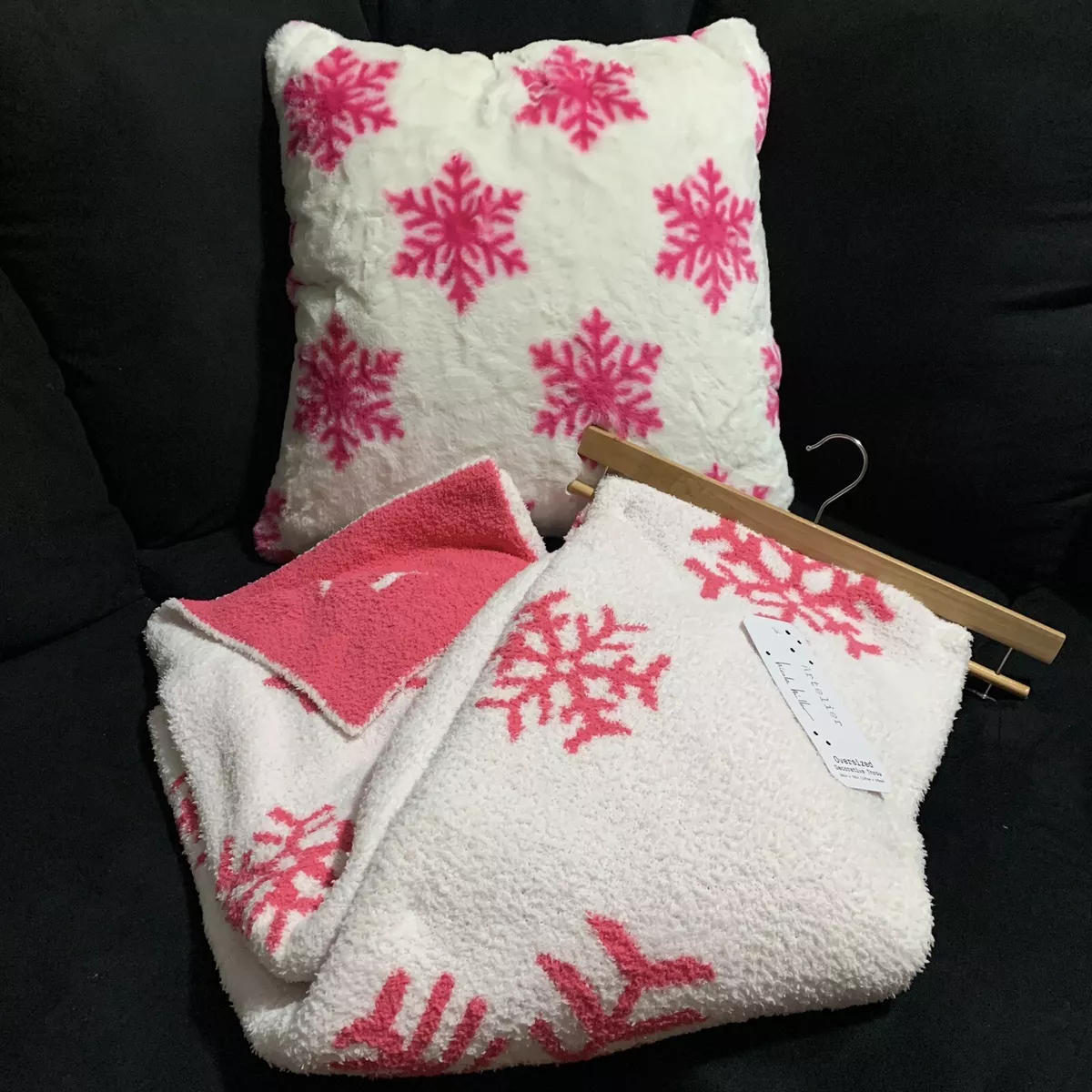 Pink snowflake pillow sale