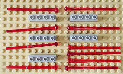 LEGO Parts: 5- 15301c01 Projectile Launchers, 10- 15303 Trans Red Arrows, Tested